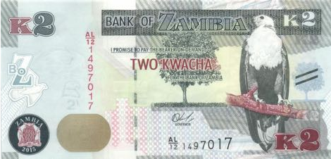 P56 Zambia 2 Kwacha Year 2015 (With Blind Marks)